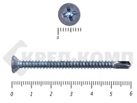 Саморез потай, цинк 4.8 x 60 сверло, DIN 7504P, МОСКРЕП (100шт)