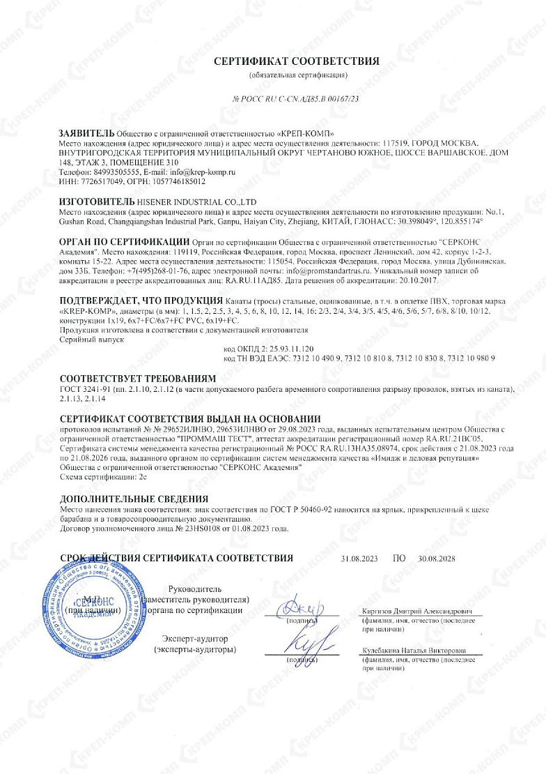 Сертификат трос скан оригинала 2023 00